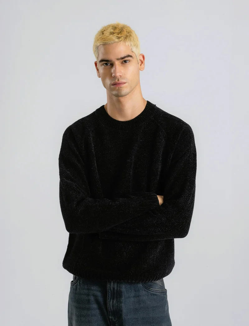 MAGLIA JACQUARD IN CINIGLIA - Nero