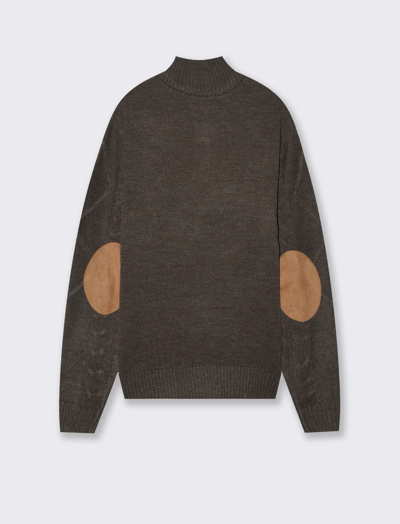 MAGLIA MEZZO COLLO A TRECCE - Moro