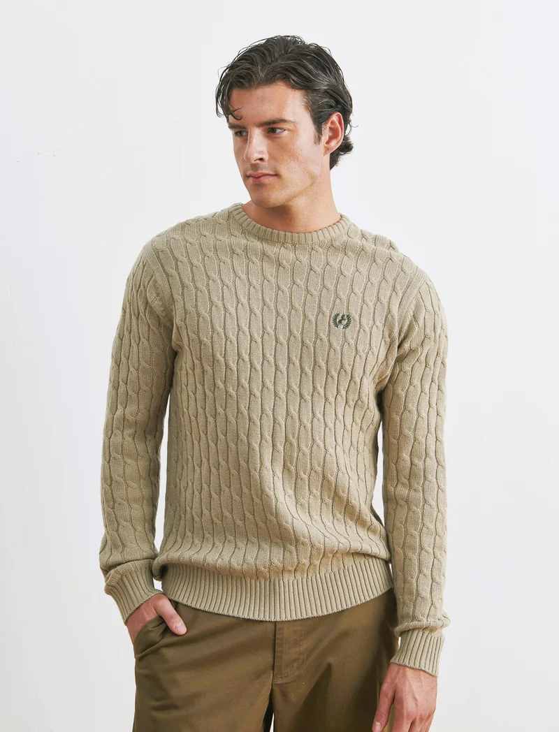 MAGLIA GIROCOLLO A TRECCE: - Beige