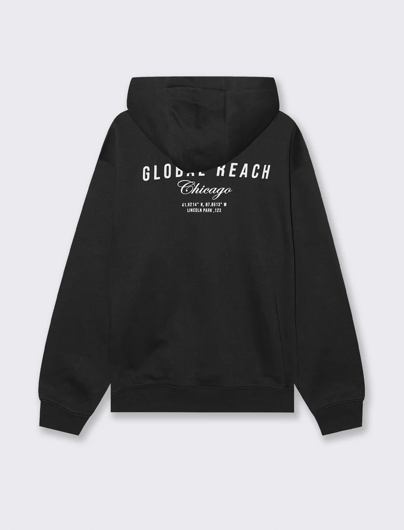 FELPA CON CAPPUCCIO E STAMPE - Nero