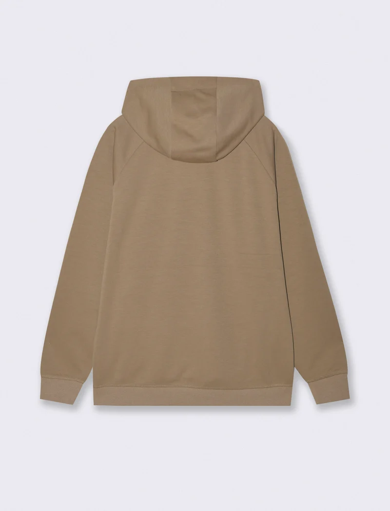FELPA CON CAPPUCCIO IN INTERLOCK CON CERNIERA - Grigio tortora
