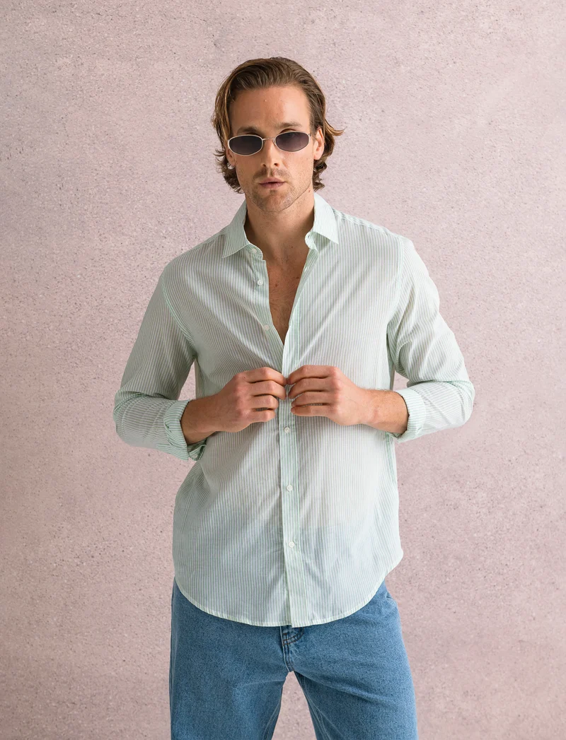 Camicia leggera a righe da uomo - Verde