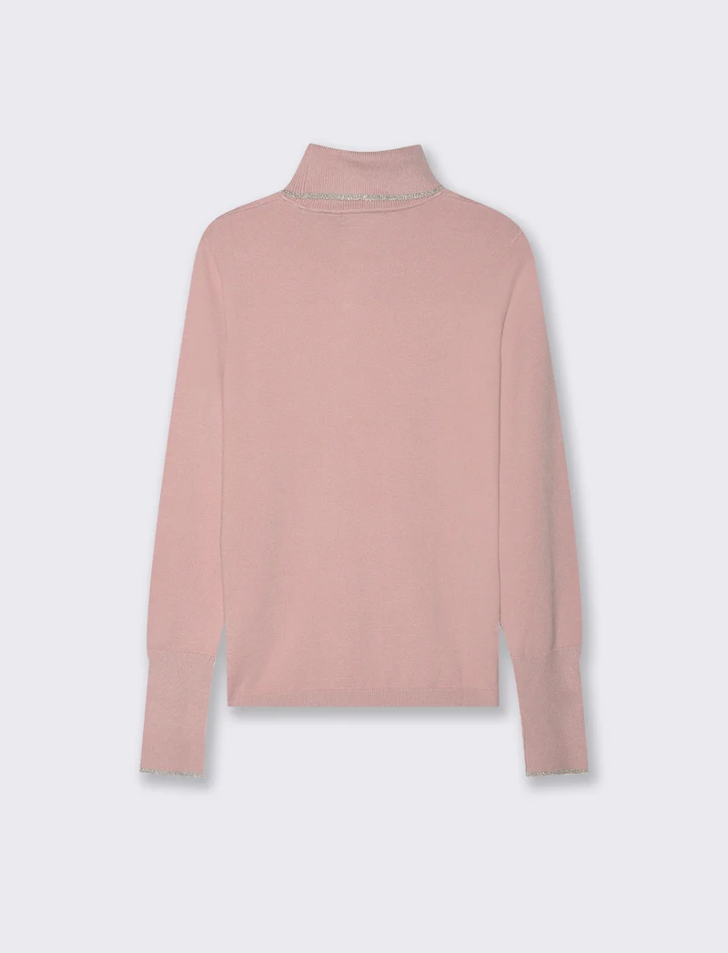 PULLOVER CON BORDINO CON TESSUTO CON FIBRA EFFETTO METALLO - Rosa antico