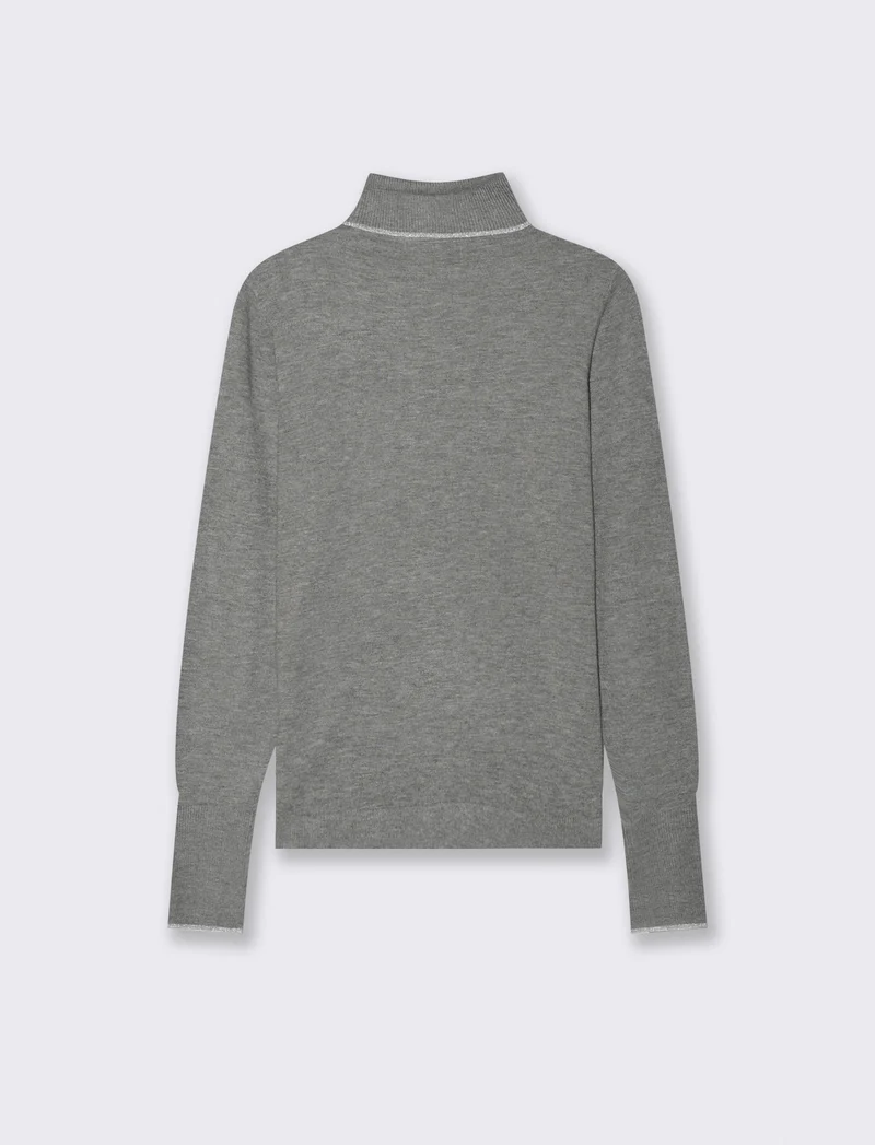 PULLOVER CON BORDINO CON TESSUTO CON FIBRA EFFETTO METALLO - Grigio mel.