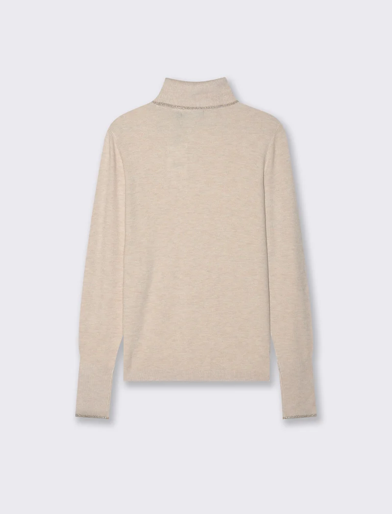 PULLOVER CON BORDINO CON TESSUTO CON FIBRA EFFETTO METALLO - Beige grano
