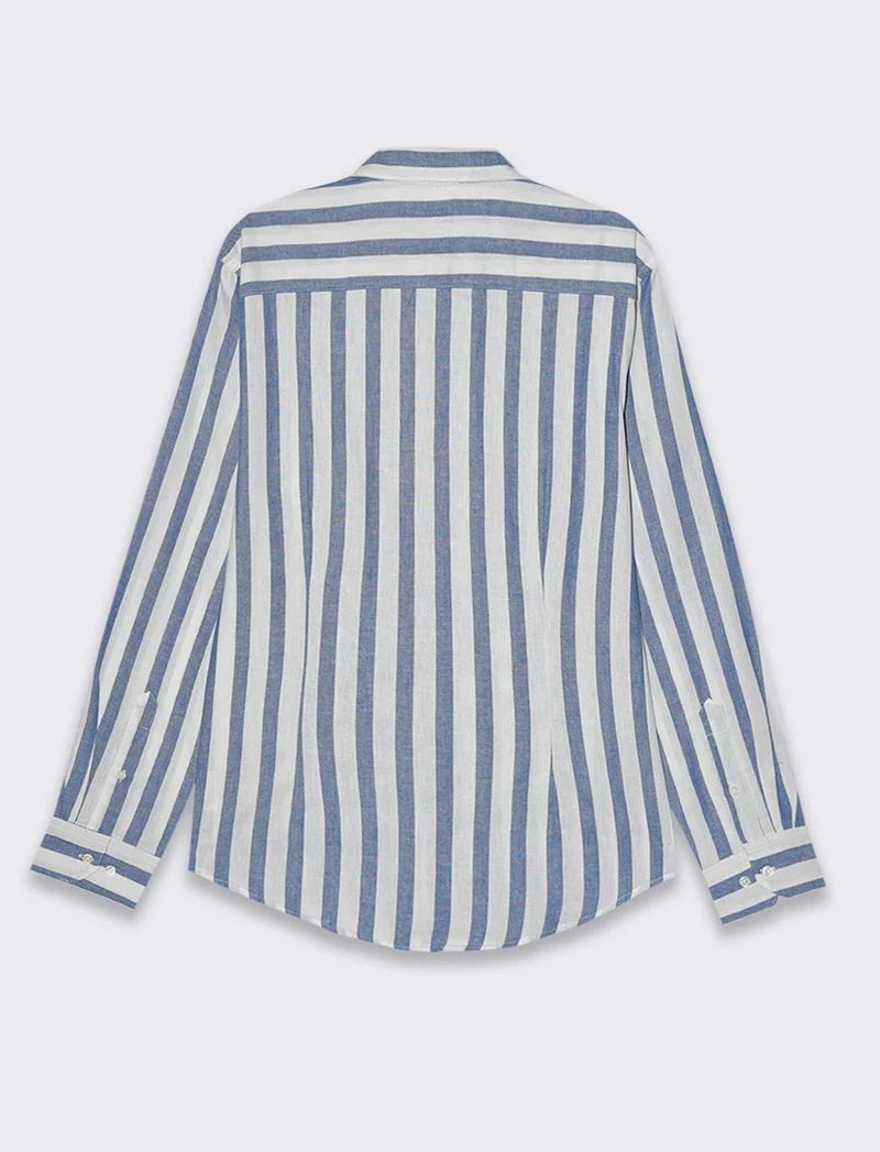 Camicia a righe misto lino da uomo - Bluette