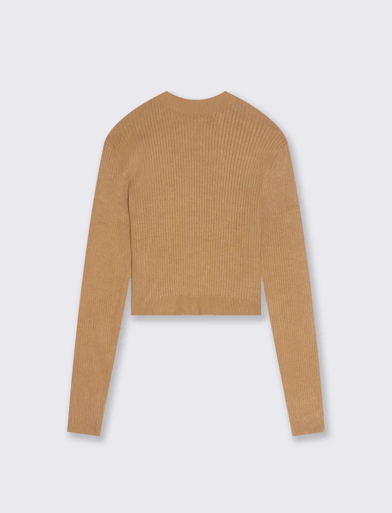 PULLOVER CROP A COSTE - Cammello