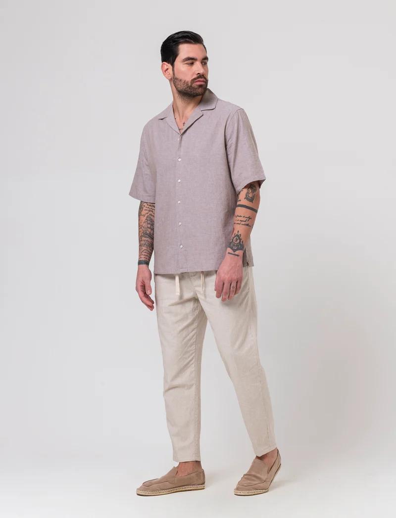 Camicia misto lino effetto melange da uomo - Grigio tortora