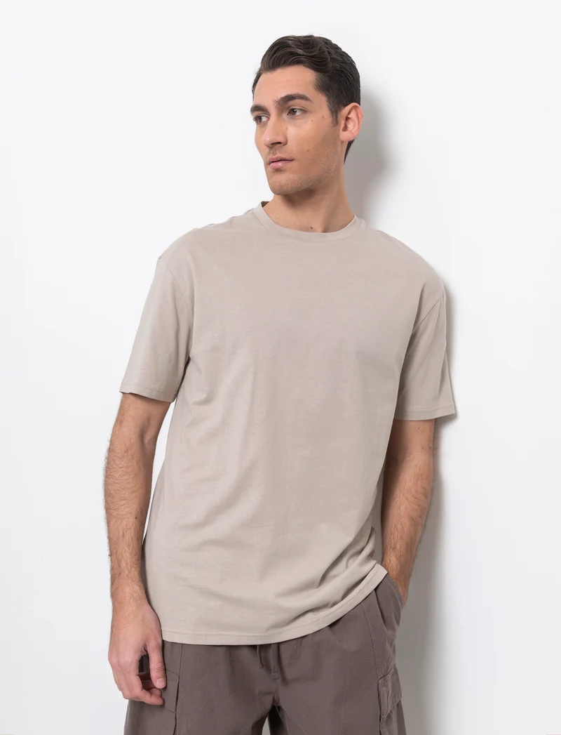 T-shirt basic in cotone boxy fit da uomo - Beige