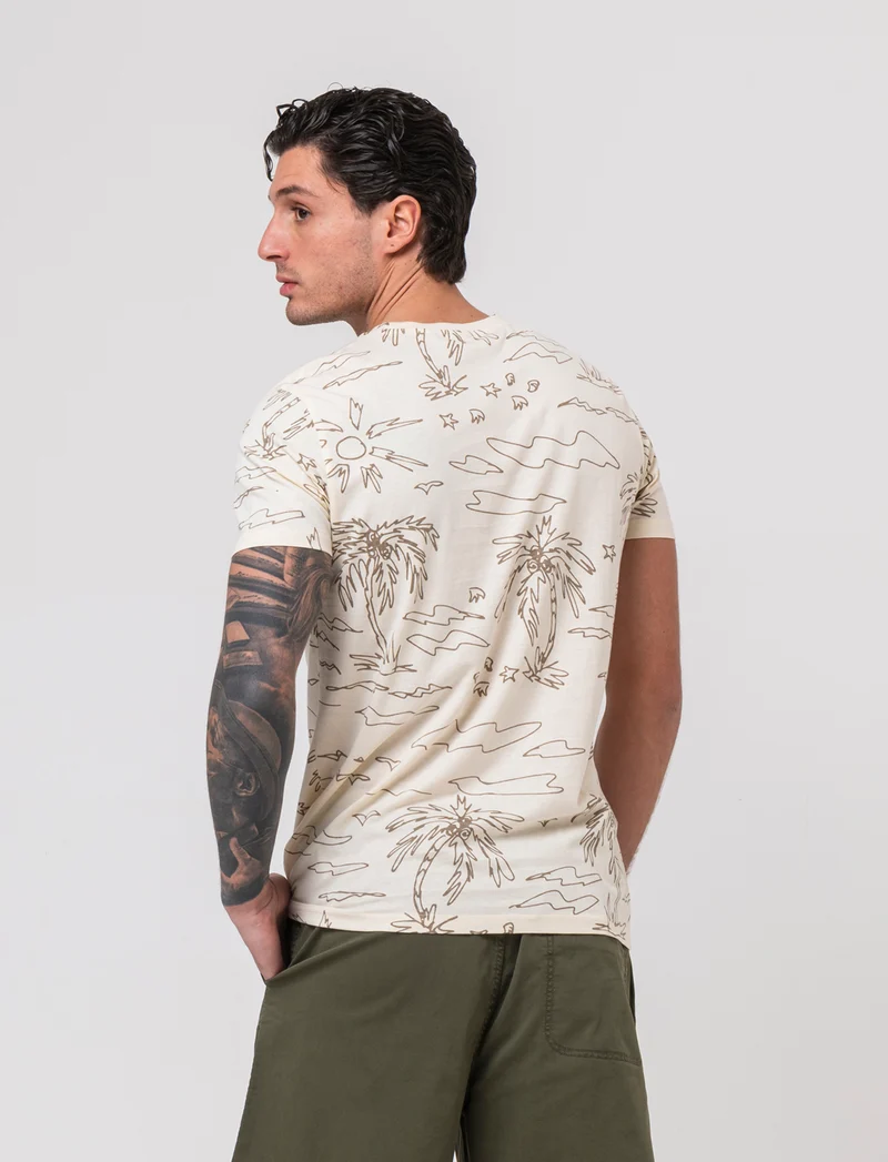 T-shirt in cotone con stampa floreale all over da uomo - Beige ecru