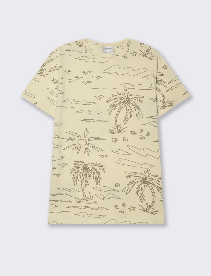 T-shirt in cotone con stampa floreale all over da uomo - Beige ecru