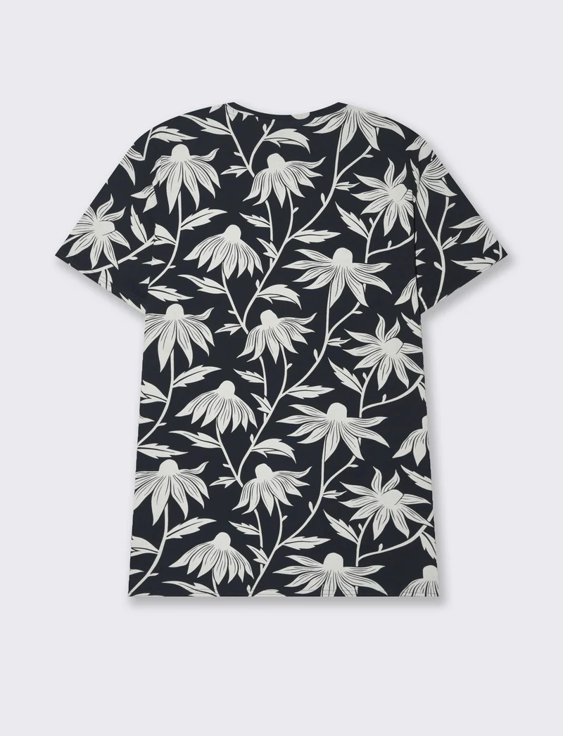 T-shirt in cotone con stampa floreale all over da uomo - Blu