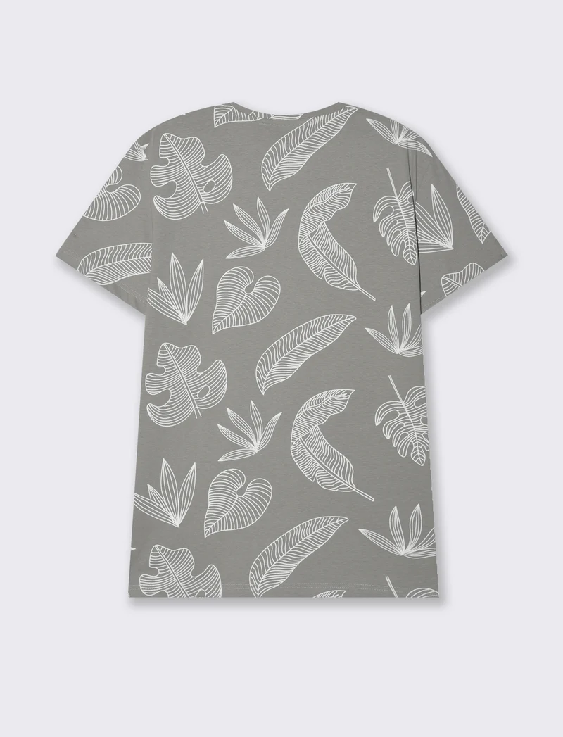 T-shirt in cotone con stampa floreale all over da uomo - Grigio