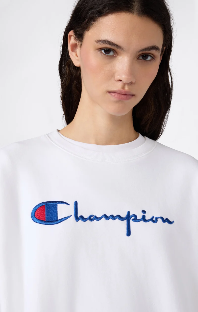 Women’s Lightweight Reverse Weave Crewneck Sweatshirt with Embroidered Logo
