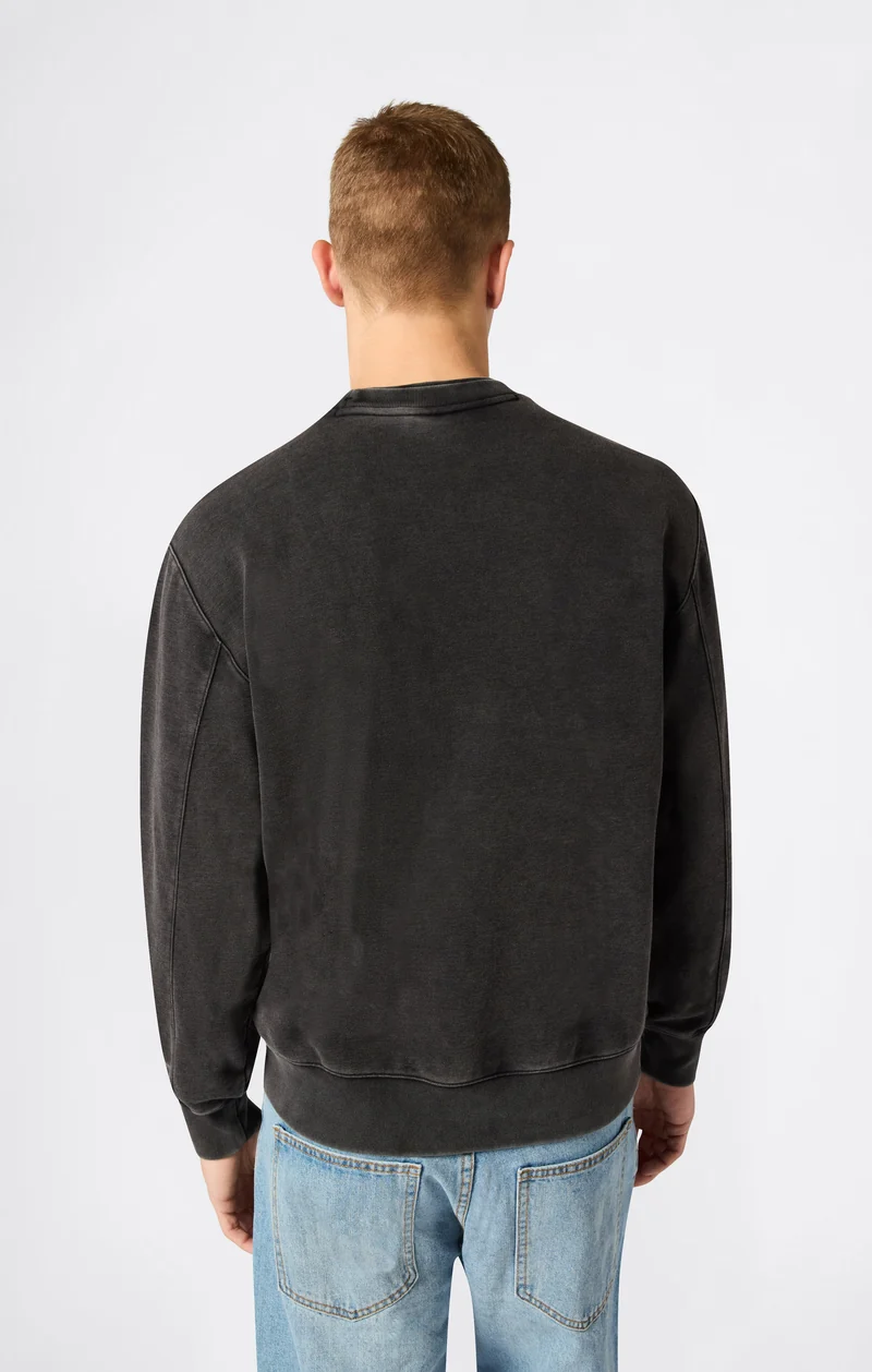 Men’s Crewneck Sweatshirt with Embroidered Logo and Washed Effect Icons