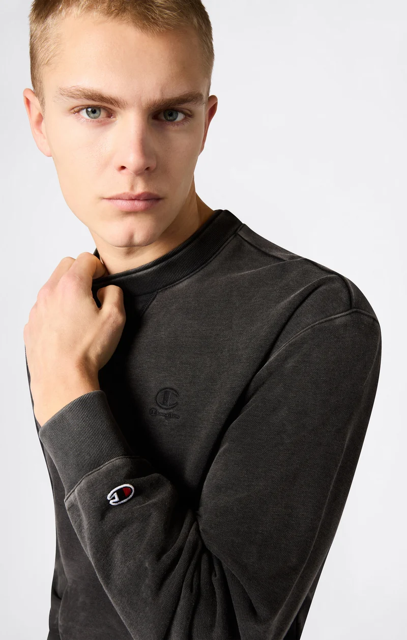 Men’s Crewneck Sweatshirt with Embroidered Logo and Washed Effect Icons