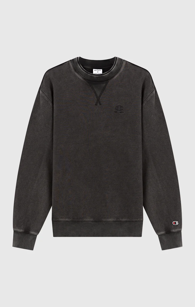 Men’s Crewneck Sweatshirt with Embroidered Logo and Washed Effect Icons