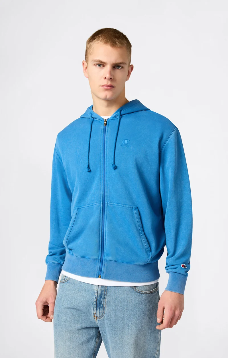 Men’s Full Zip Hooded Sweatshirt with Embroidered Logo and Washed Effect Icons