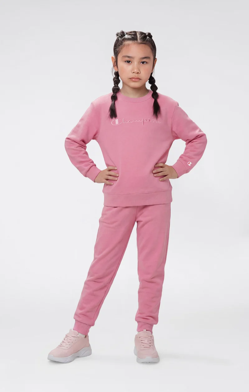 Girls’ Lightweight Crewneck Sweatshirt with Tonal Embroidered Maxi Logo Icons