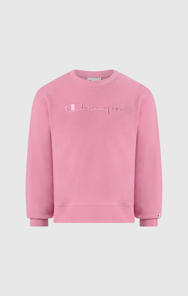 Girls’ Lightweight Crewneck Sweatshirt with Tonal Embroidered Maxi Logo Icons