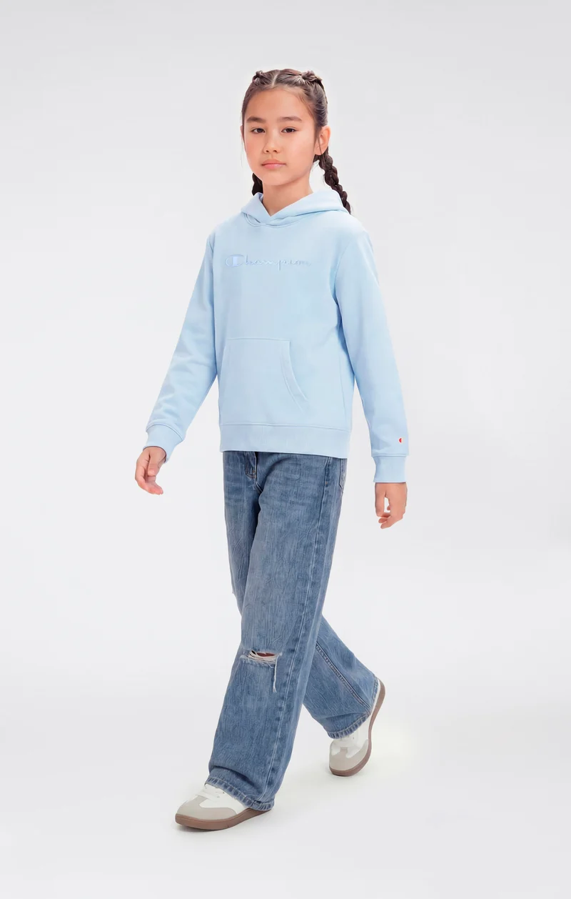 Girls’ Lightweight Hooded Sweatshirt with Tonal Embroidered Maxi Logo Icons