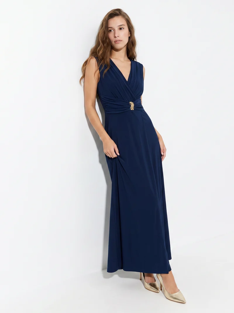 Abito lungo con spalline e arricciatura - Blu
