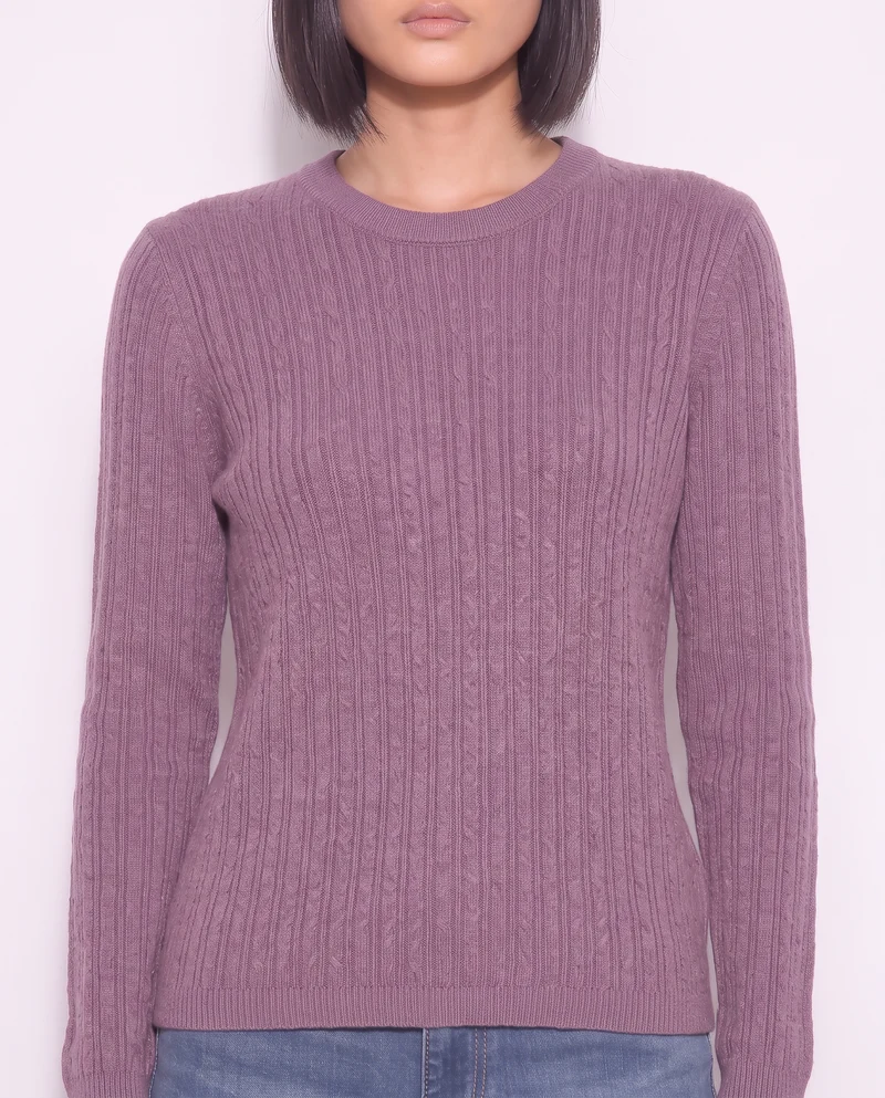 Pullover a trecce manica lunga girocollo - Viola malva