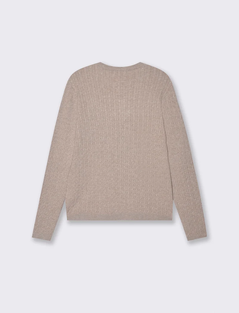 Pullover a trecce manica lunga girocollo - Beige grano