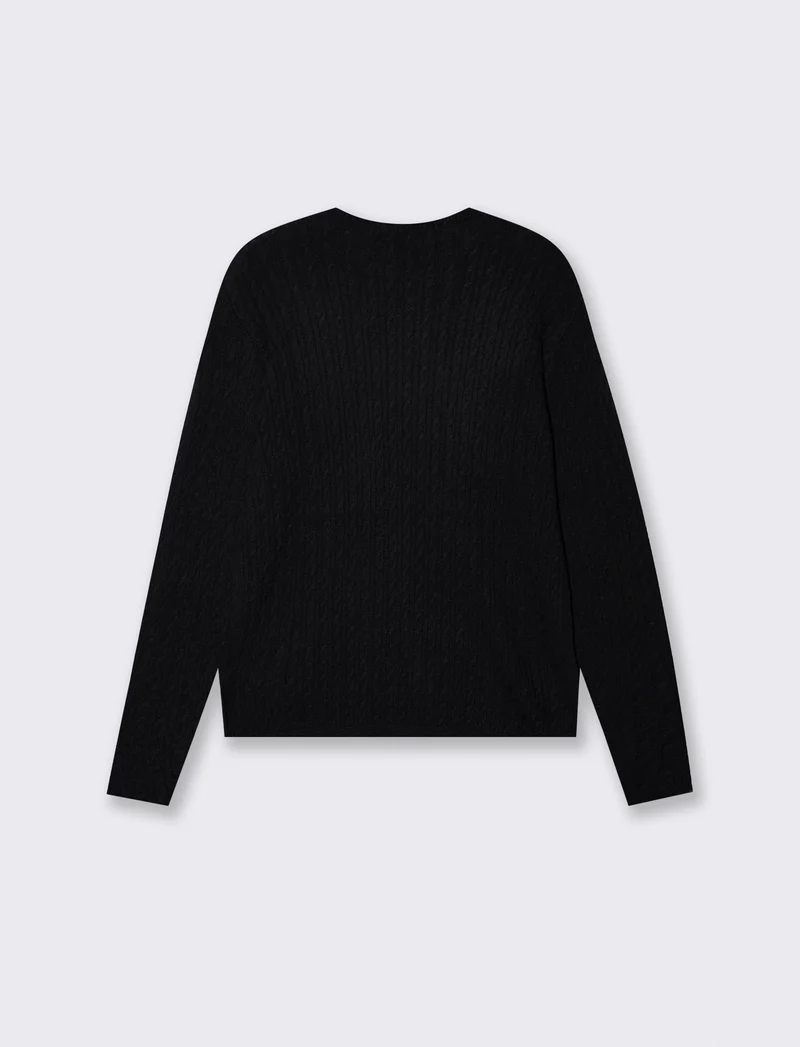 Pullover a trecce manica lunga girocollo - Nero