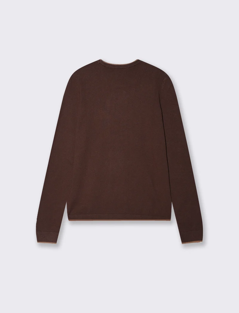 Pullover girocollo con contrasto regolare - Moro