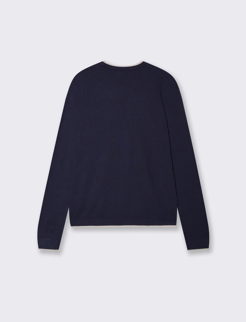 Pullover girocollo con contrasto regolare - Blu
