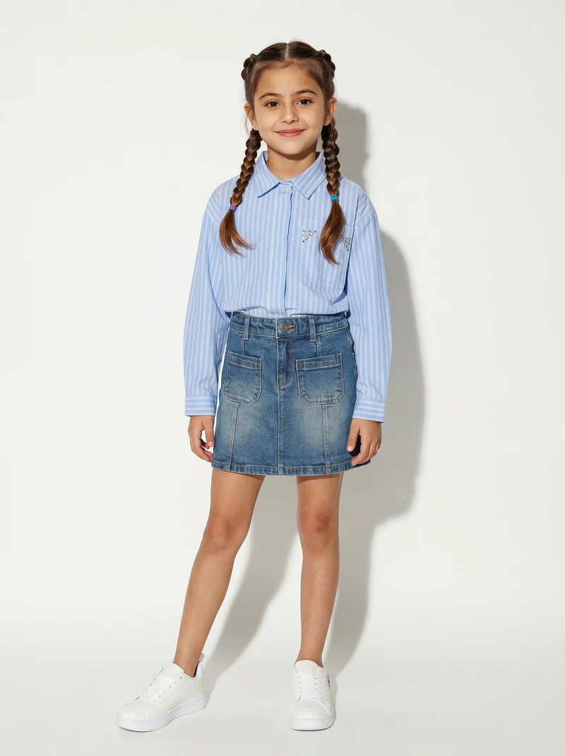 Camicia manica lunga rigata con strass - Righe