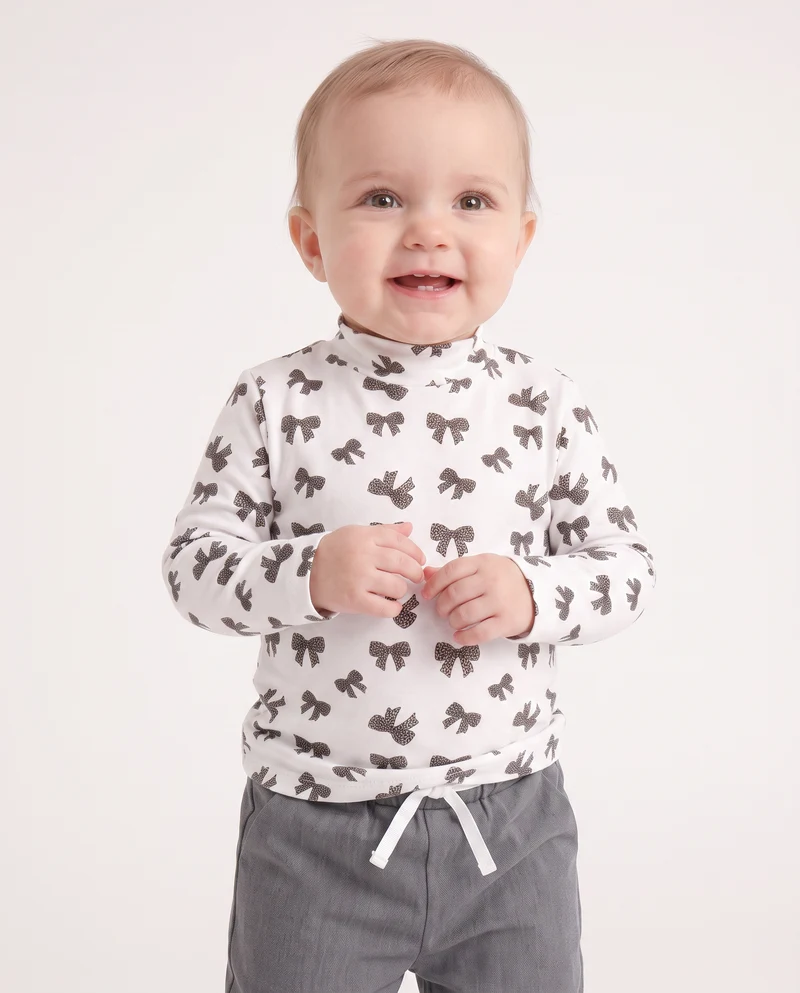 Maglietta basica con stampa all over - Bianco latte