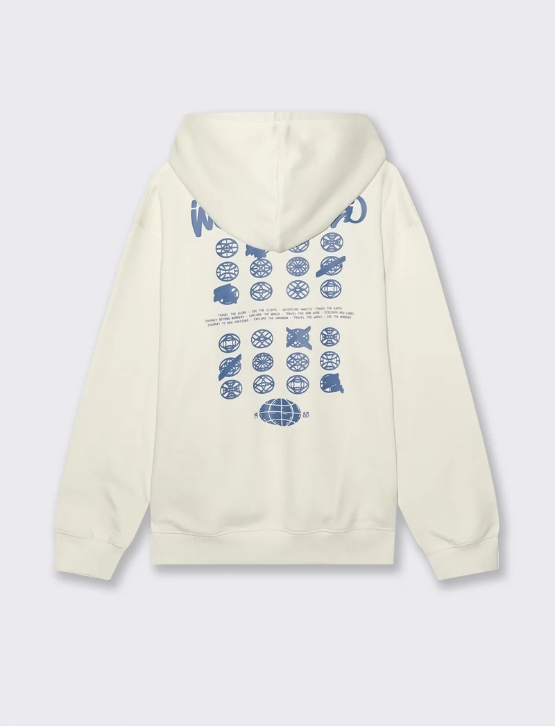 FELPA CON CAPPUCCIO E STAMPE - Bianco
