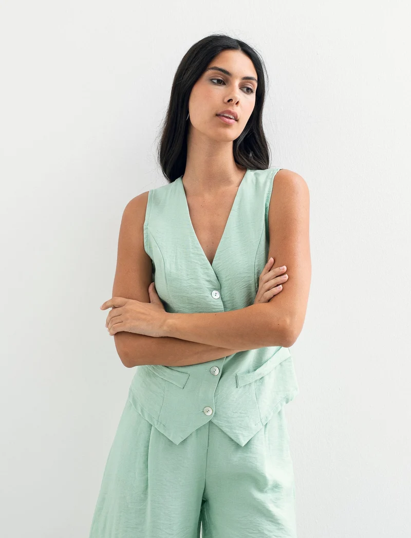 Gilet con bottoni in viscosa - Verde acqua