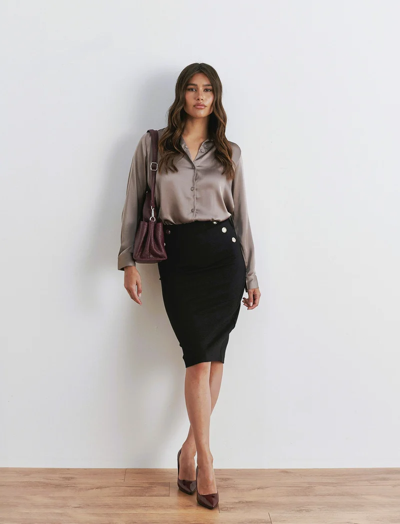 CAMICIA IN SATIN - Grigio tortora