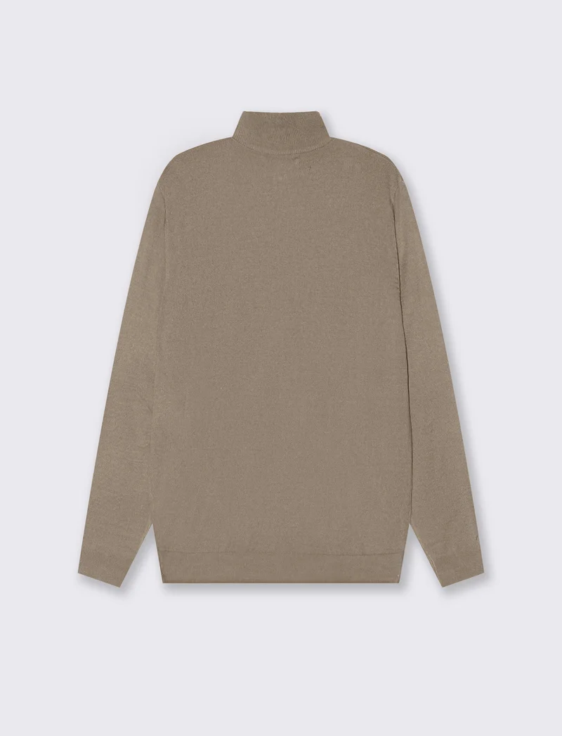 MAGLIA BASIC COLLO ALTO ZIP - Beige