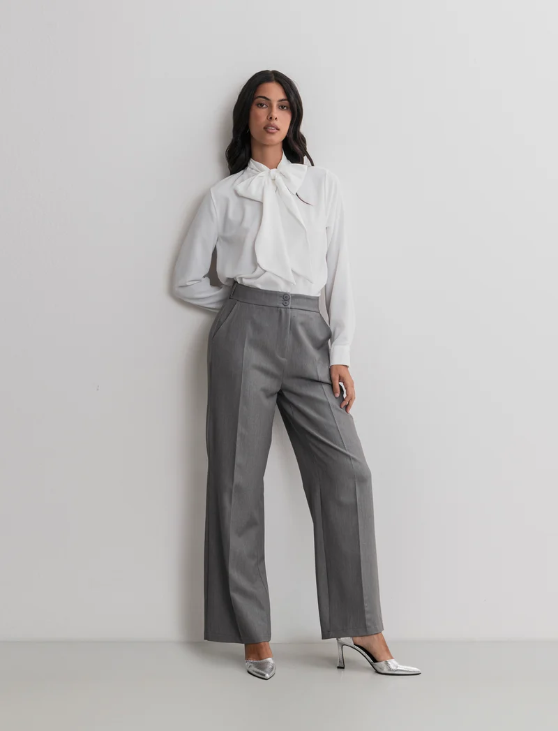 PANTALONE STRAIGHT VITA ALTA - Grigio mel.