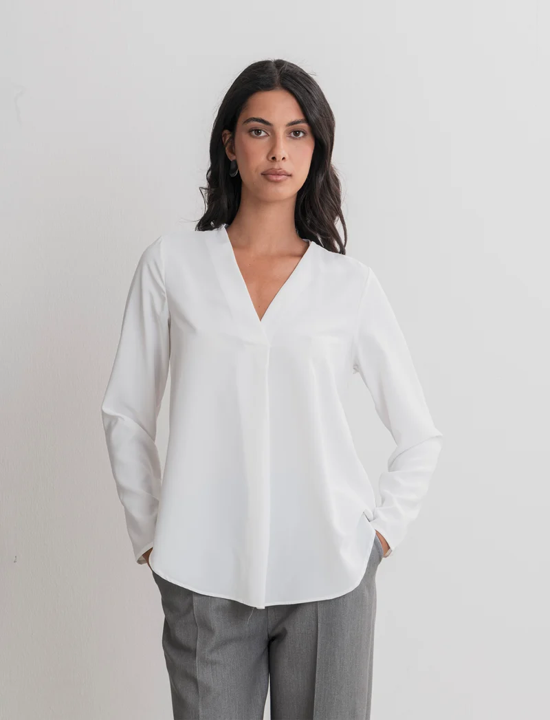 CASACCA CON SCOLLO A V - Bianco panna