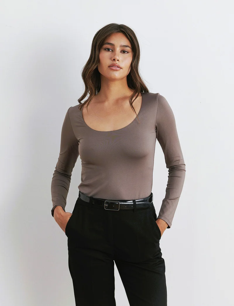 T-SHIRT MANICA LUNGA - Grigio tortora