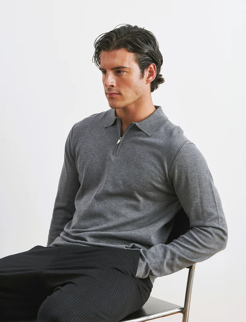 MAGLIA MODELLO POLO CON CERNIERA - Grigio mel.