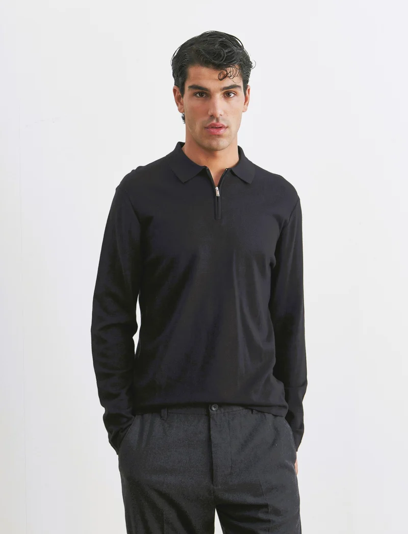 MAGLIA MODELLO POLO CON CERNIERA - Nero