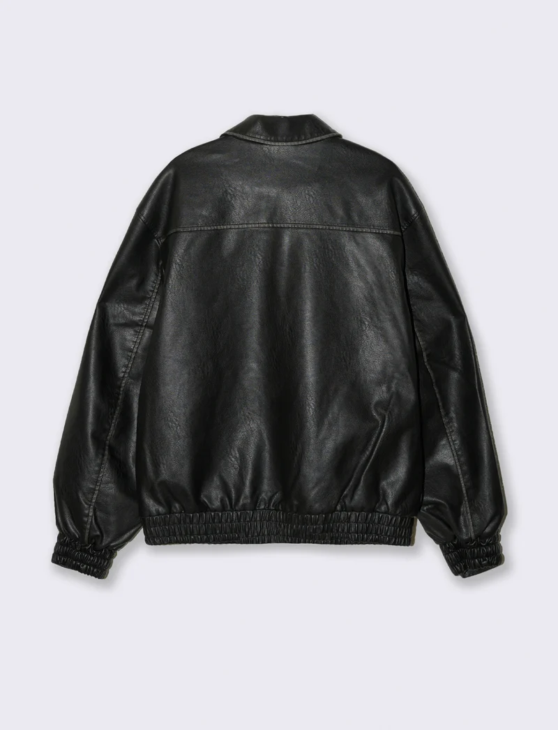 GIUBBOTTO AVIATOR EFFETTO PELLE - Nero