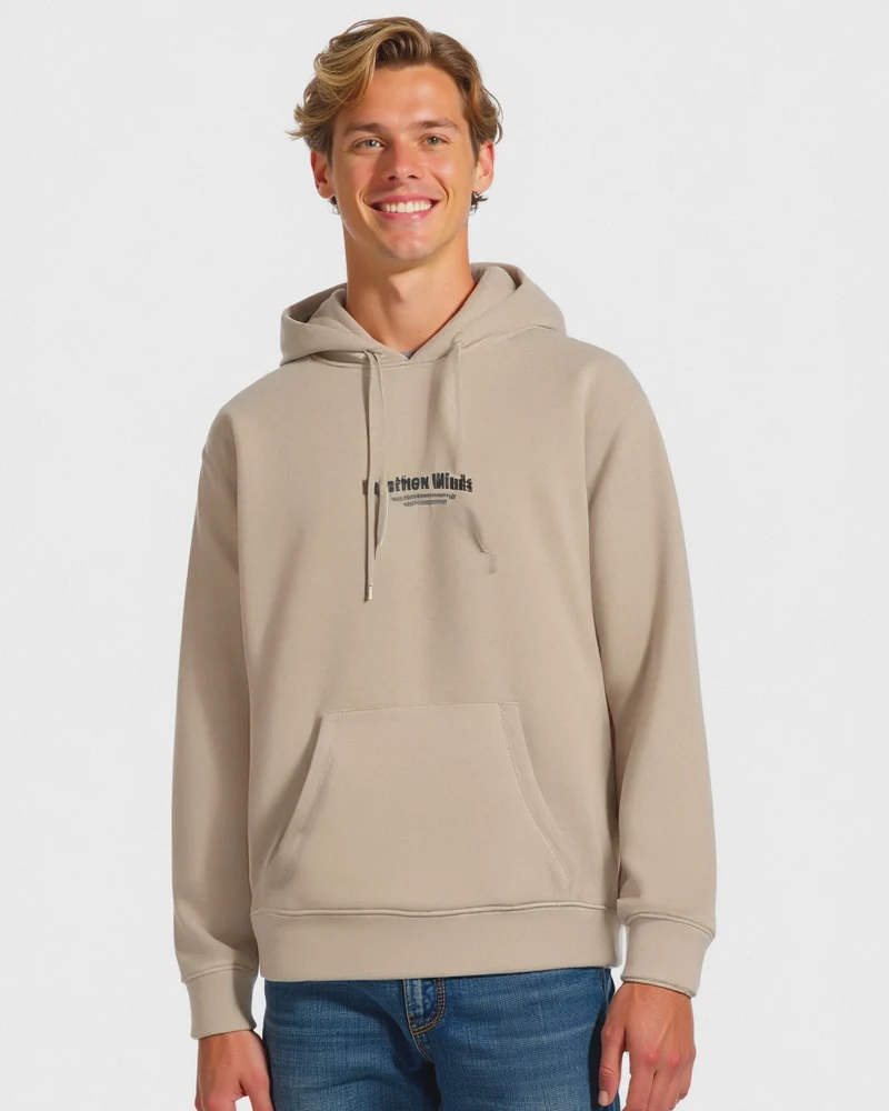 FELPA CON CAPPUCCIO E STAMPA A RILIEVO - Beige
