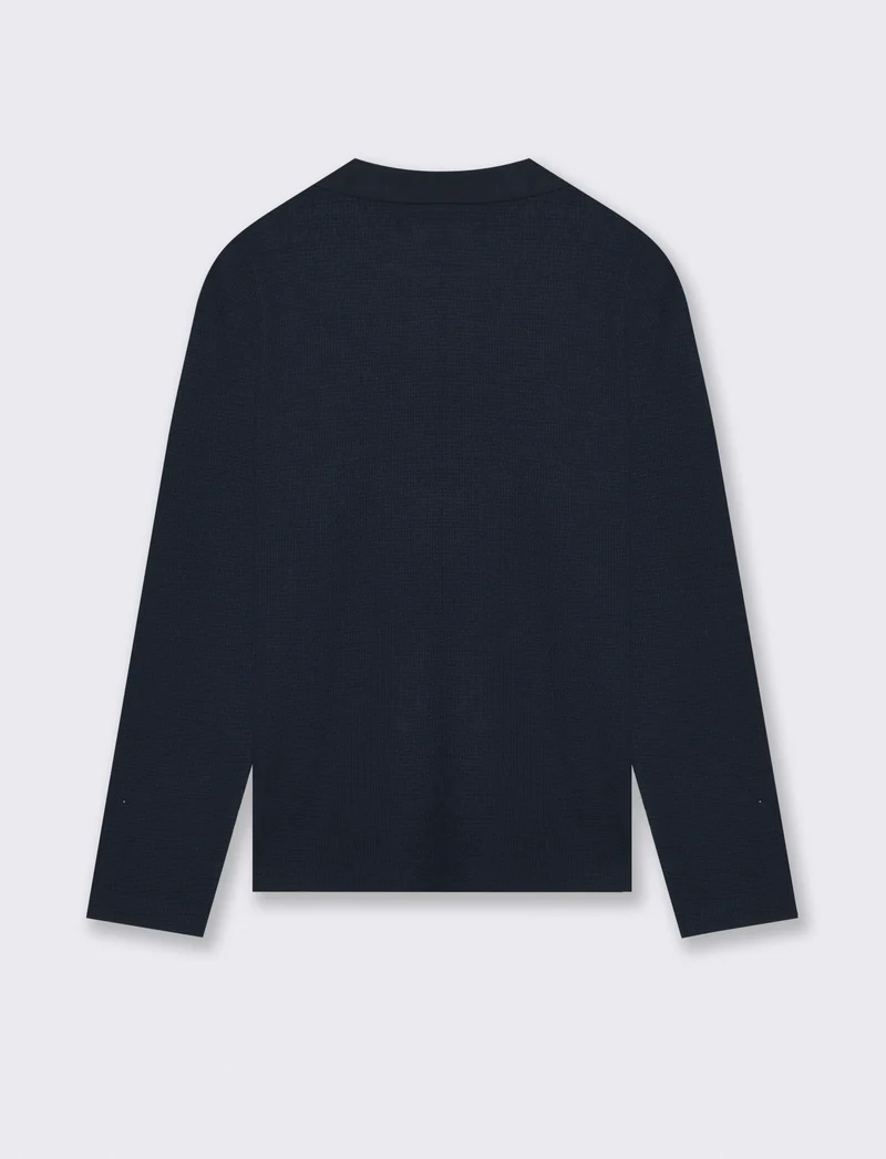 POLO WAFFLE JACQUARD MANICHE LUNGHE - Blu