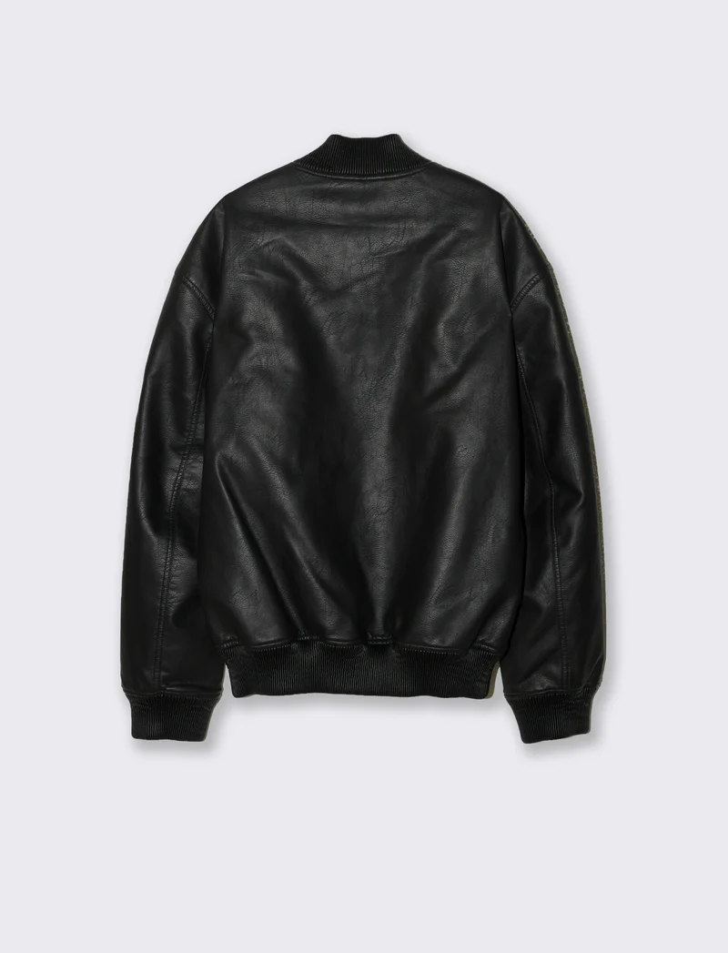 GIUBBOTTO BOMBER CON TAGLI EFFETTO PELLE - Nero