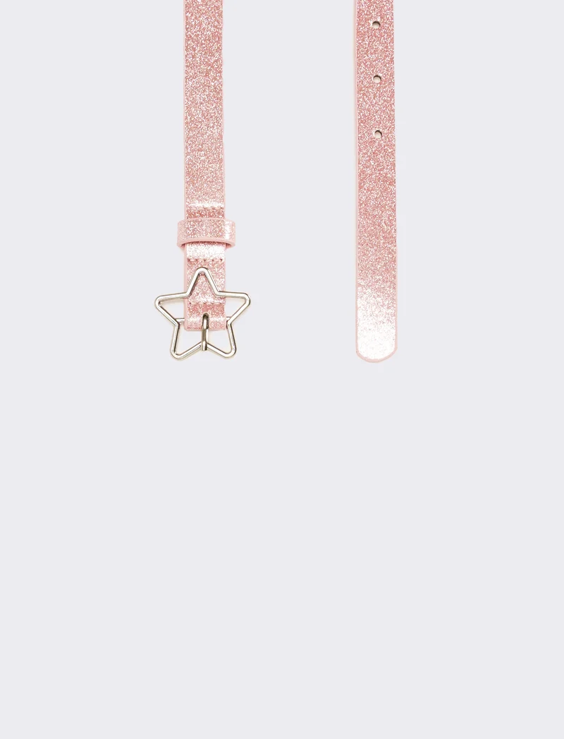 Cintura glitter fibbia stella - Rosa