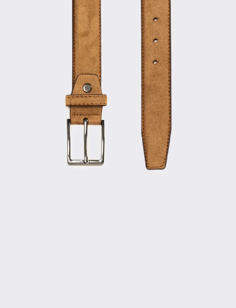 Cintura uomo suede con fibbia opaca - Marrone