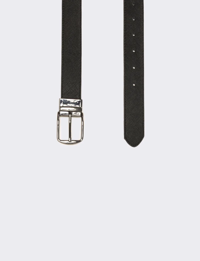 Cintura uomo double face saffiano e liscia - Blu-nero