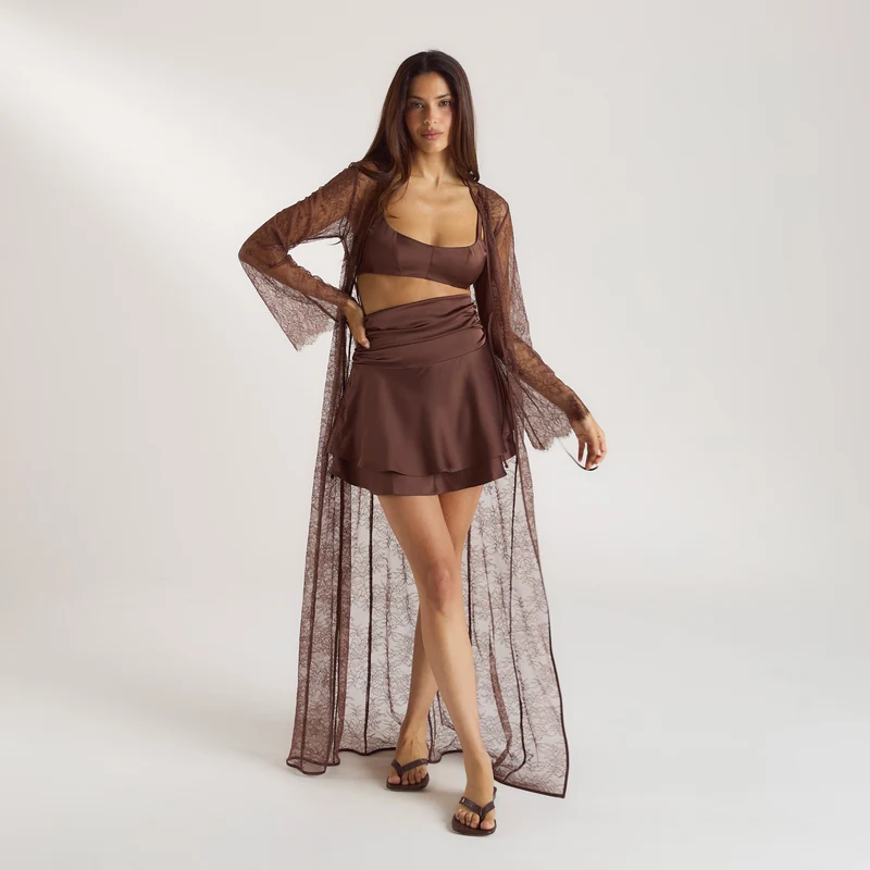 Mimi Spitzen-Maxi Robe - Schokolade
